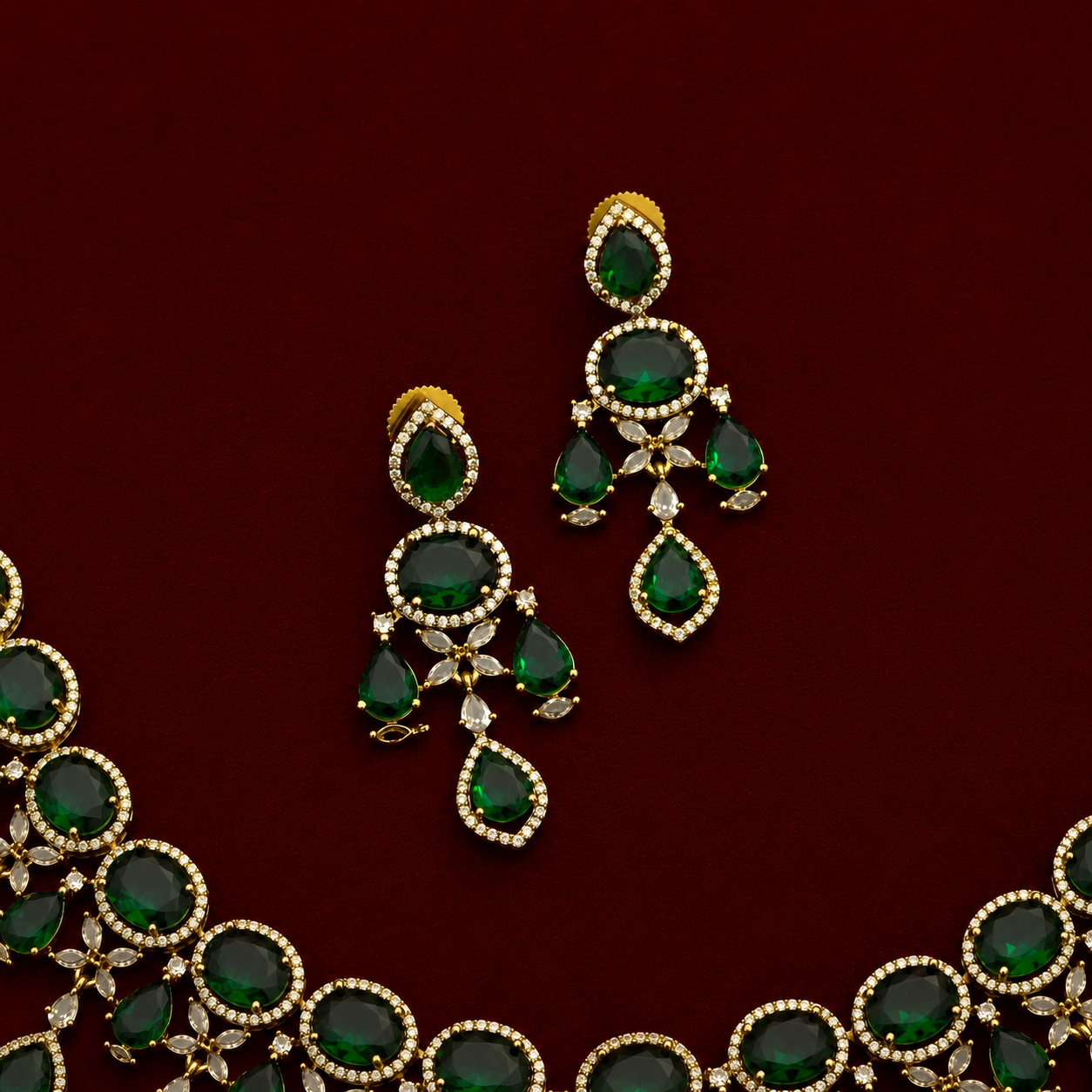 Emerald CZ Statement Necklace Set