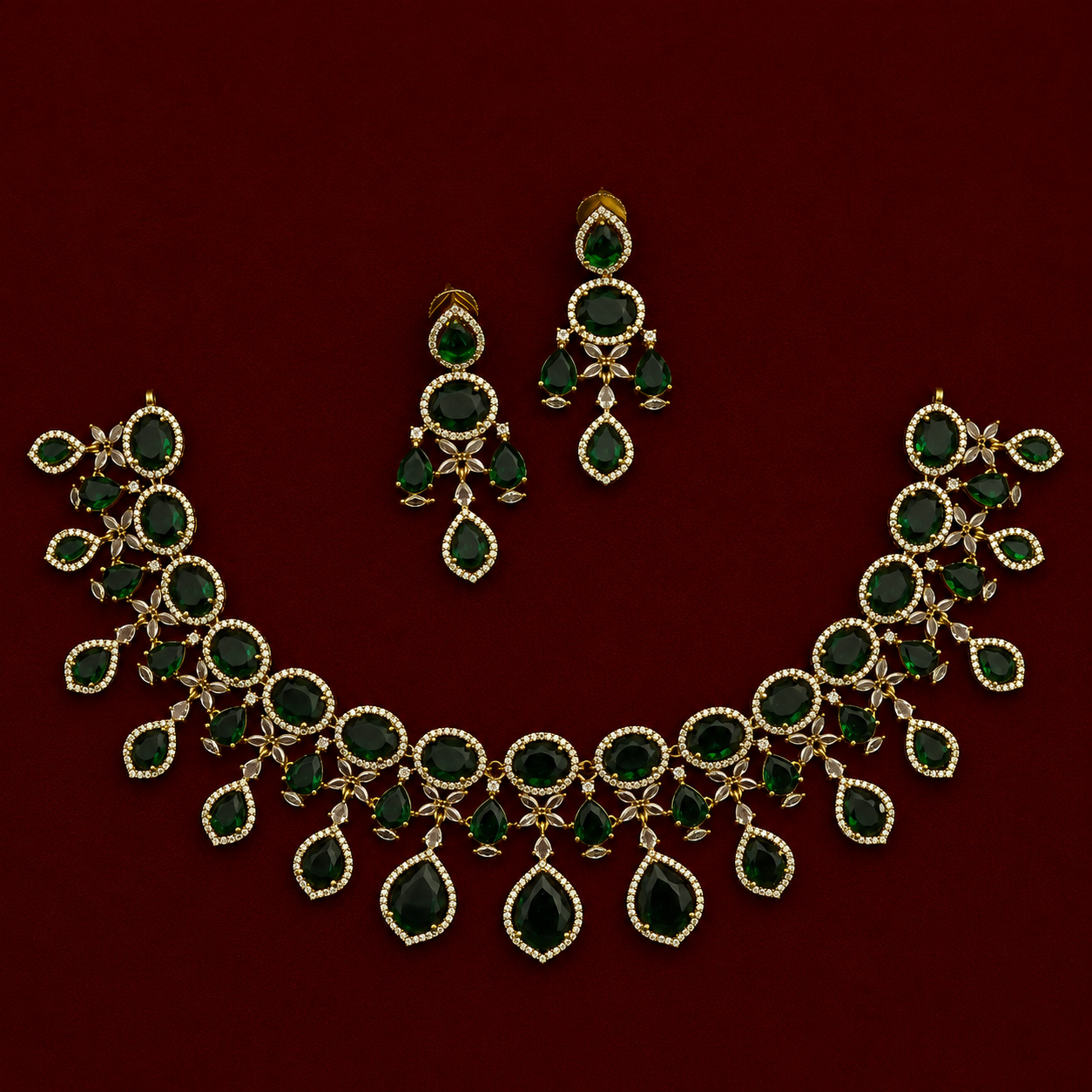 Emerald CZ Statement Necklace Set