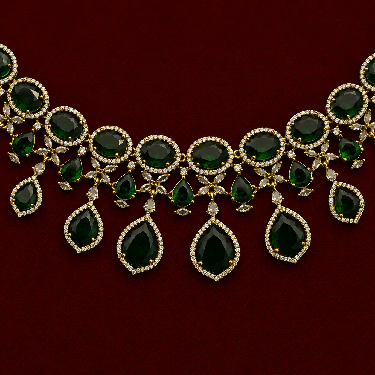 Emerald CZ Statement Necklace Set