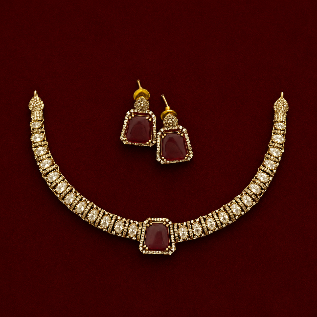 Ruby Red CZ Choker Necklace Set
