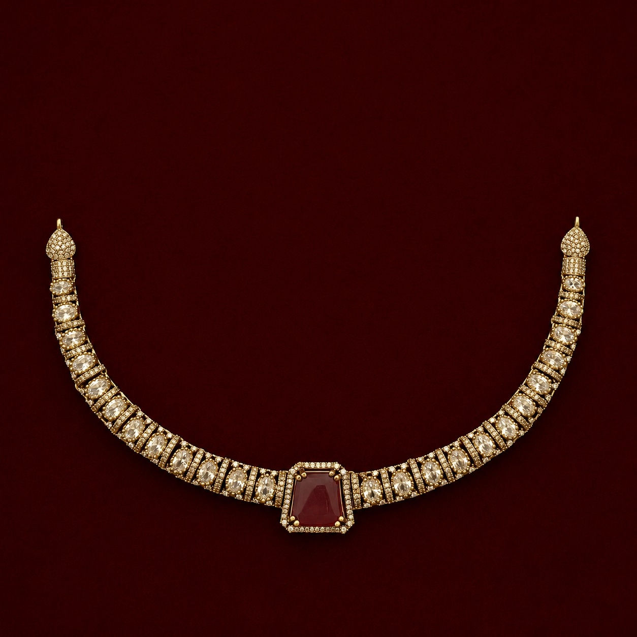 Ruby Red CZ Choker Necklace Set