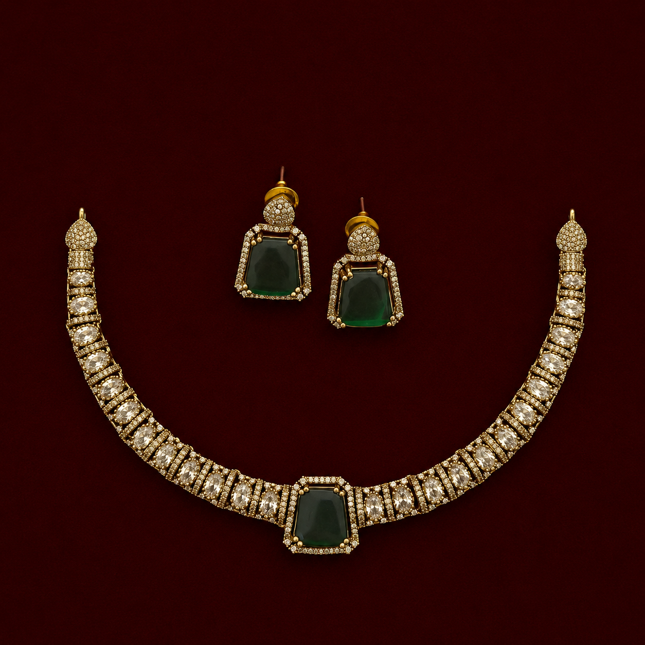 Emerald Green CZ Choker Necklace Set