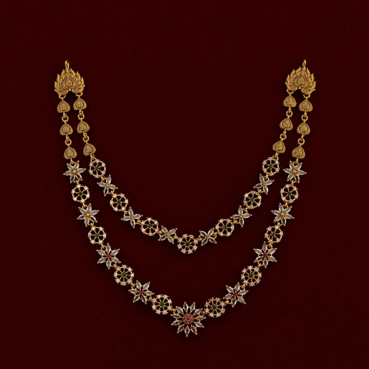 Floral Dual-Layer CZ Necklace Set