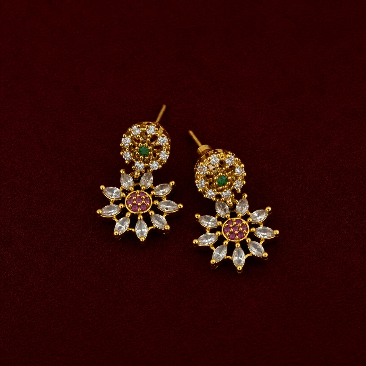 Floral Dual-Layer CZ Necklace Set