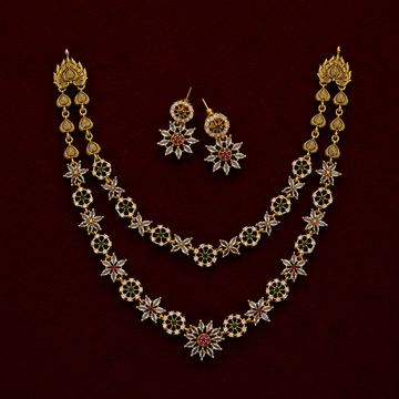 Floral Dual-Layer CZ Necklace Set
