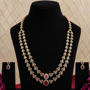 Triangle Motif CZ Long Necklace Set