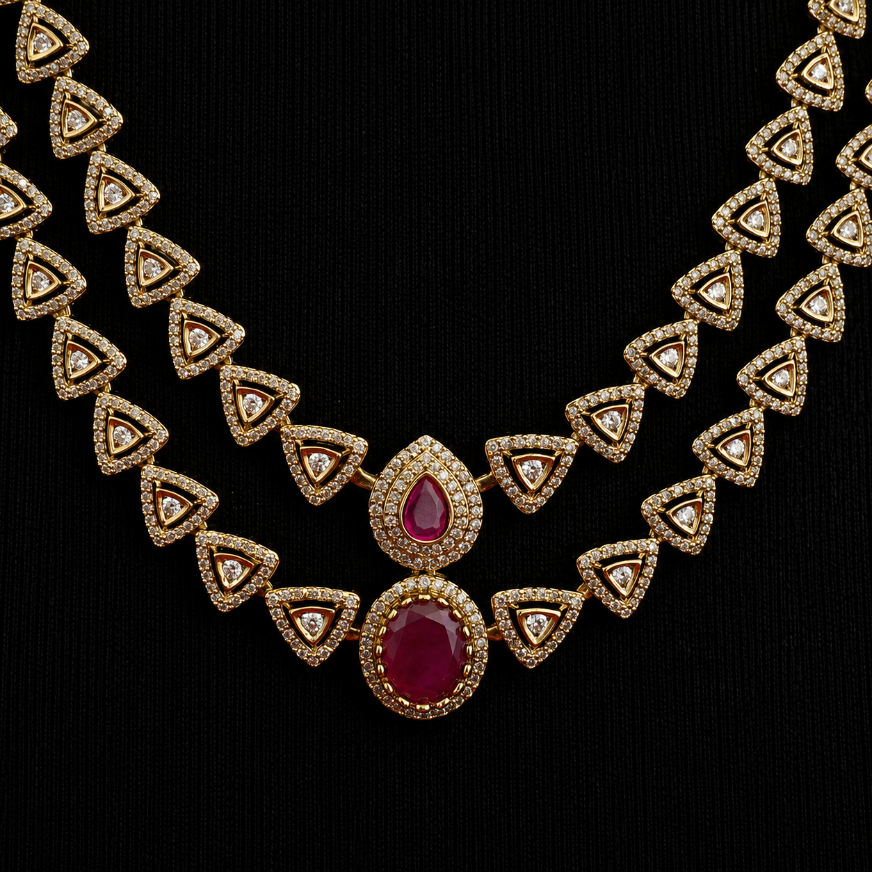 Triangle Motif CZ Long Necklace Set