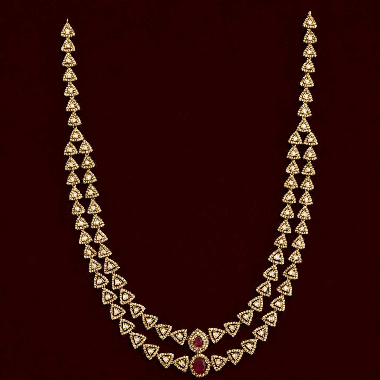 Triangle Motif CZ Long Necklace Set