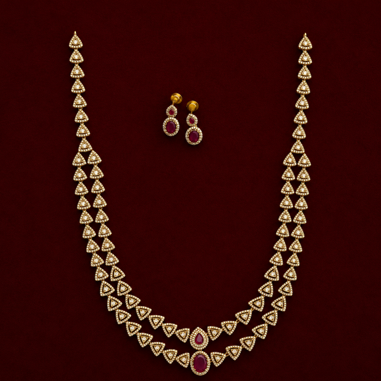 Triangle Motif CZ Long Necklace Set