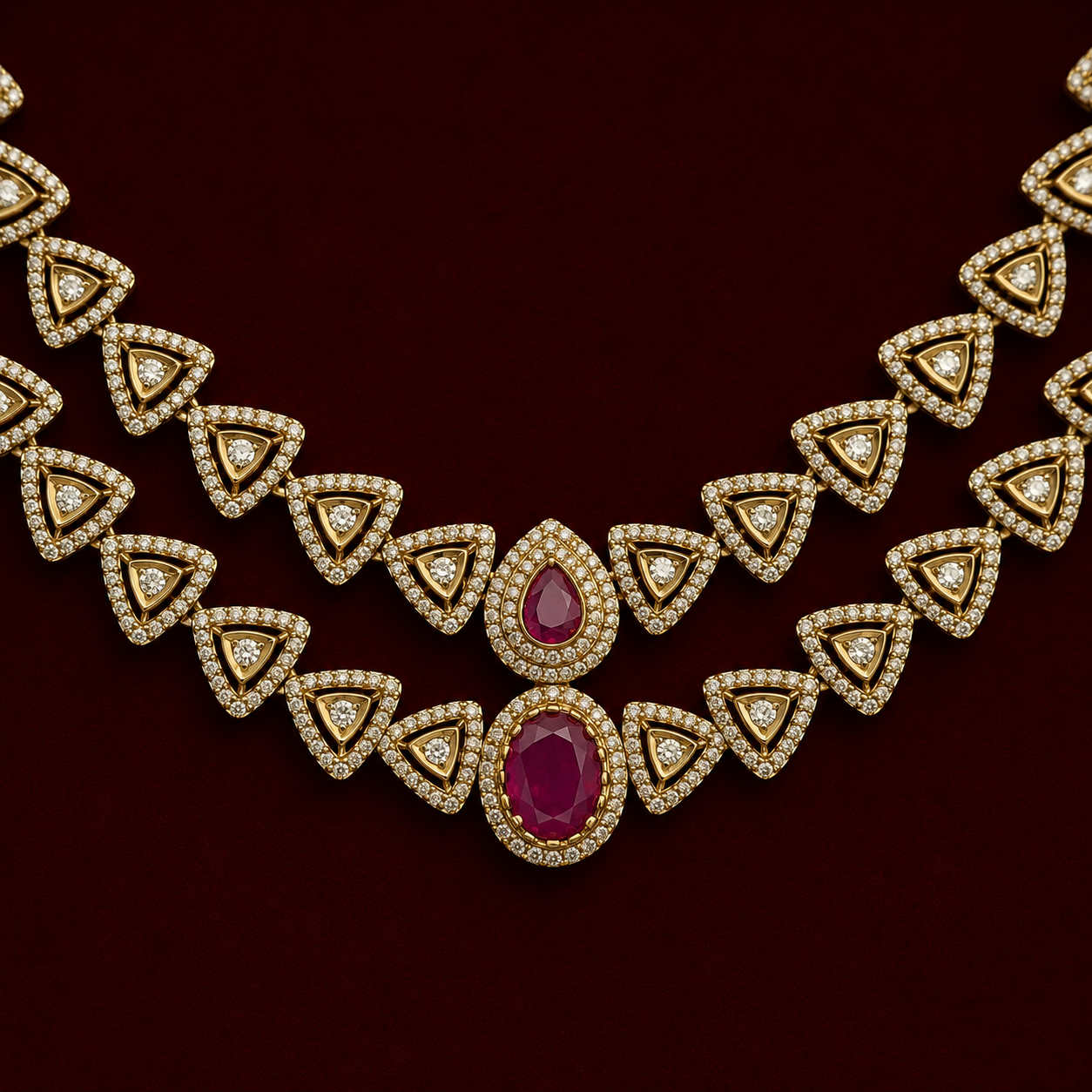 Triangle Motif CZ Long Necklace Set