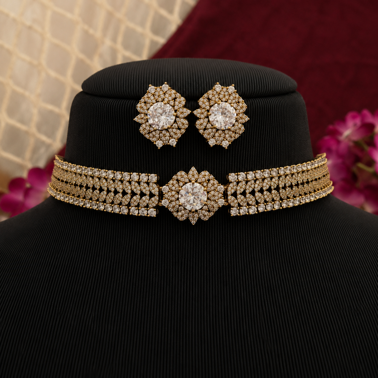 Floral Statement CZ Choker Set