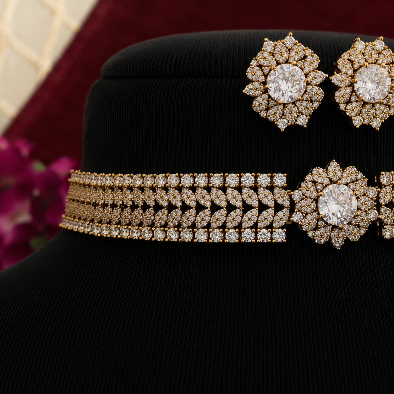 Floral Statement CZ Choker Set