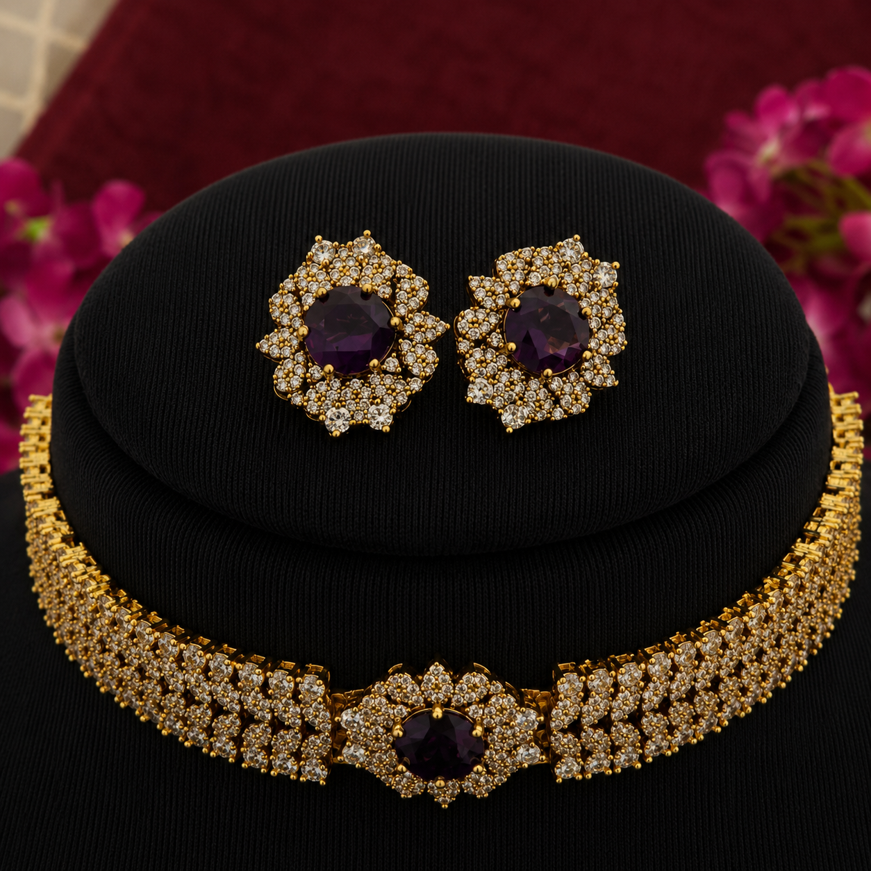 Luxury Floral Statement CZ Choker Set