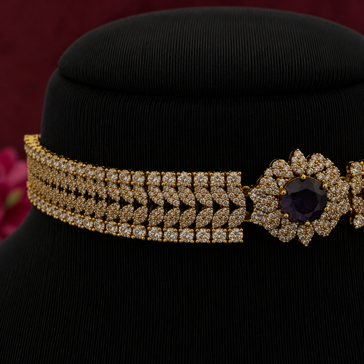 Luxury Floral Statement CZ Choker Set