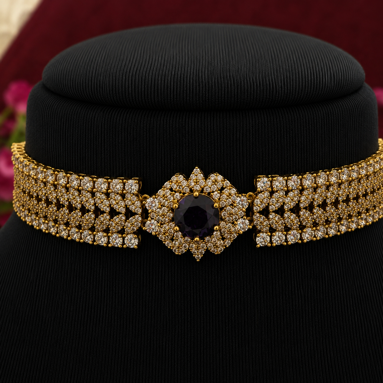 Luxury Floral Statement CZ Choker Set