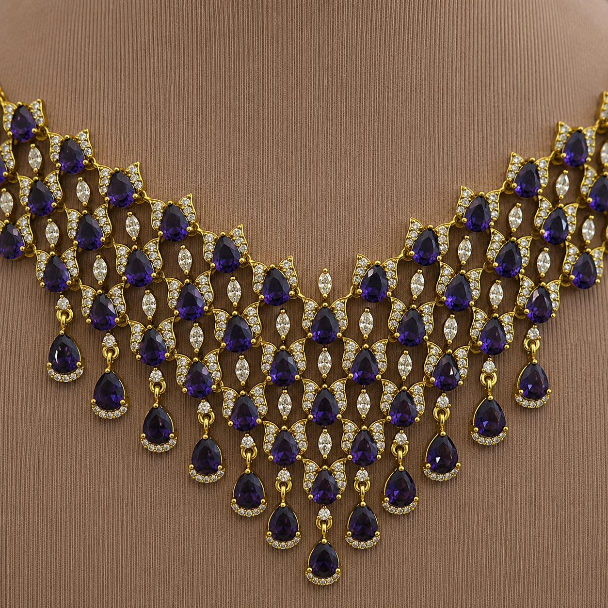 Cascade CZ Necklace Set with Sapphire Blue Stones