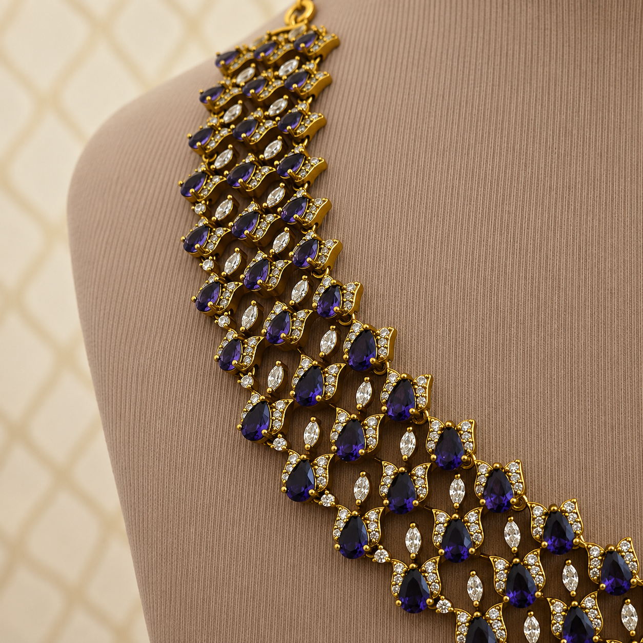 Cascade CZ Necklace Set with Sapphire Blue Stones