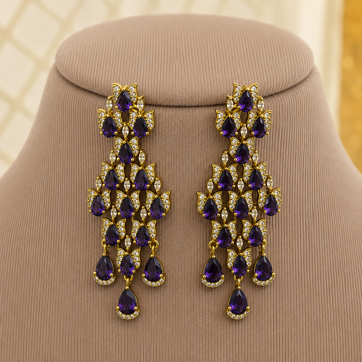 Cascade CZ Necklace Set with Sapphire Blue Stones