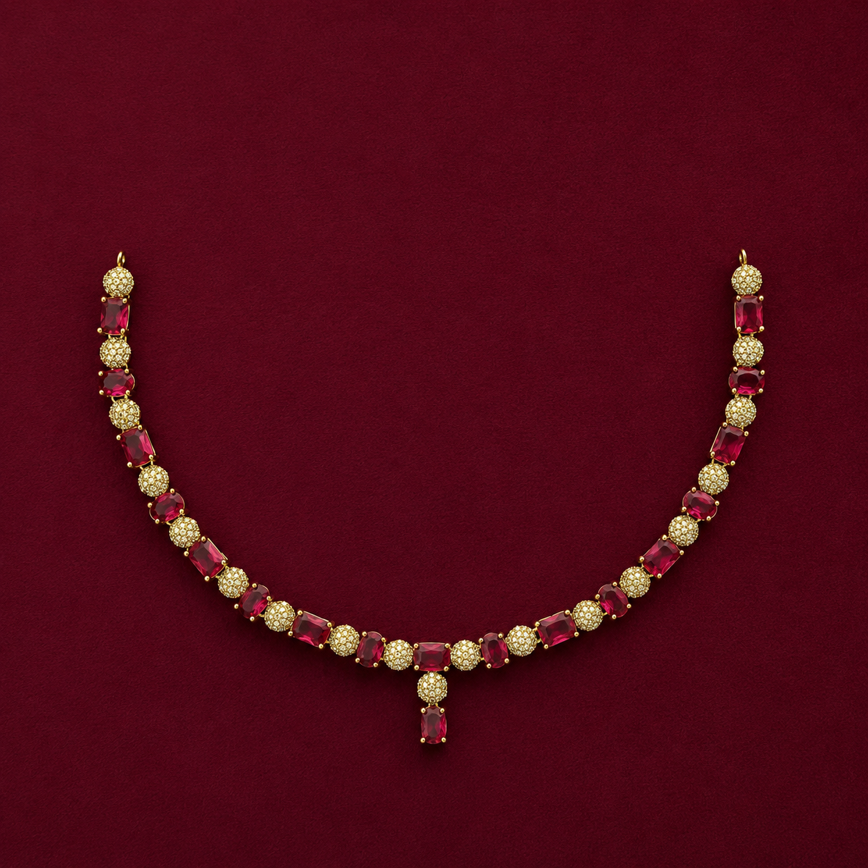 Elegant Ruby Red CZ Necklace Set
