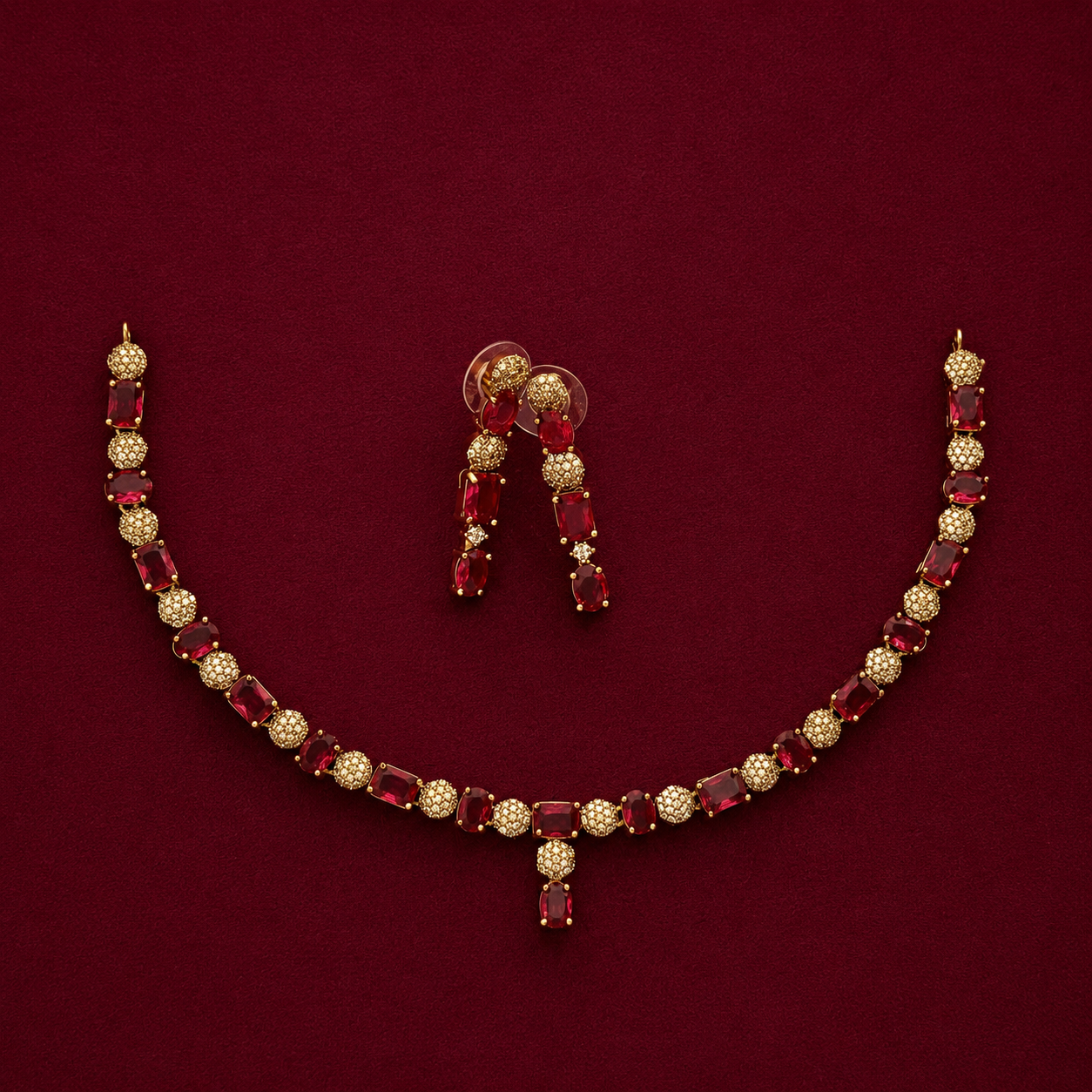 Elegant Ruby Red CZ Necklace Set