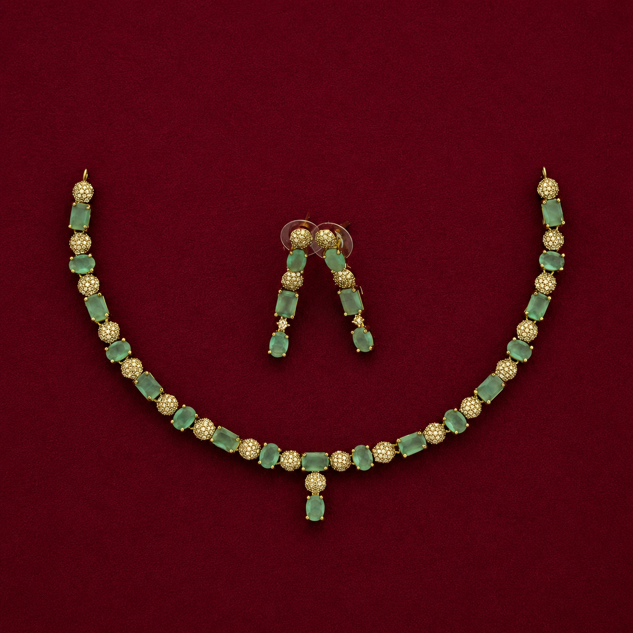 Elegant Aqua Green CZ Necklace Set