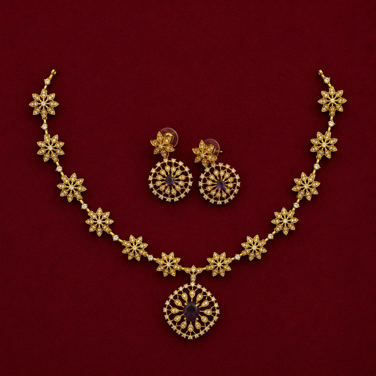 Elegant Floral CZ Necklace Set