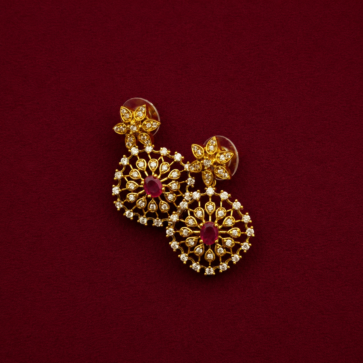 Elegant Floral CZ Ruby Necklace Set
