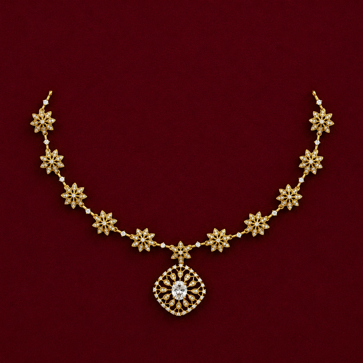 Floral CZ Crystal Pendant Necklace Set