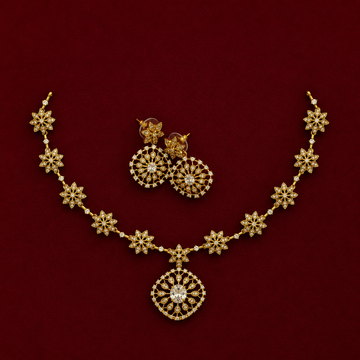 Floral CZ Crystal Pendant Necklace Set