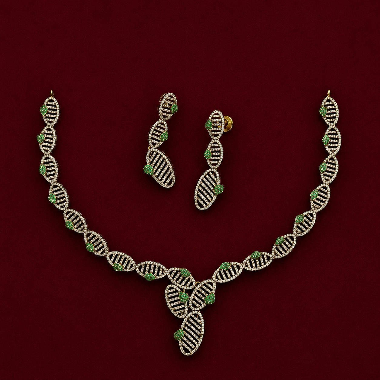 Elegant CZ Leaf Necklace Set