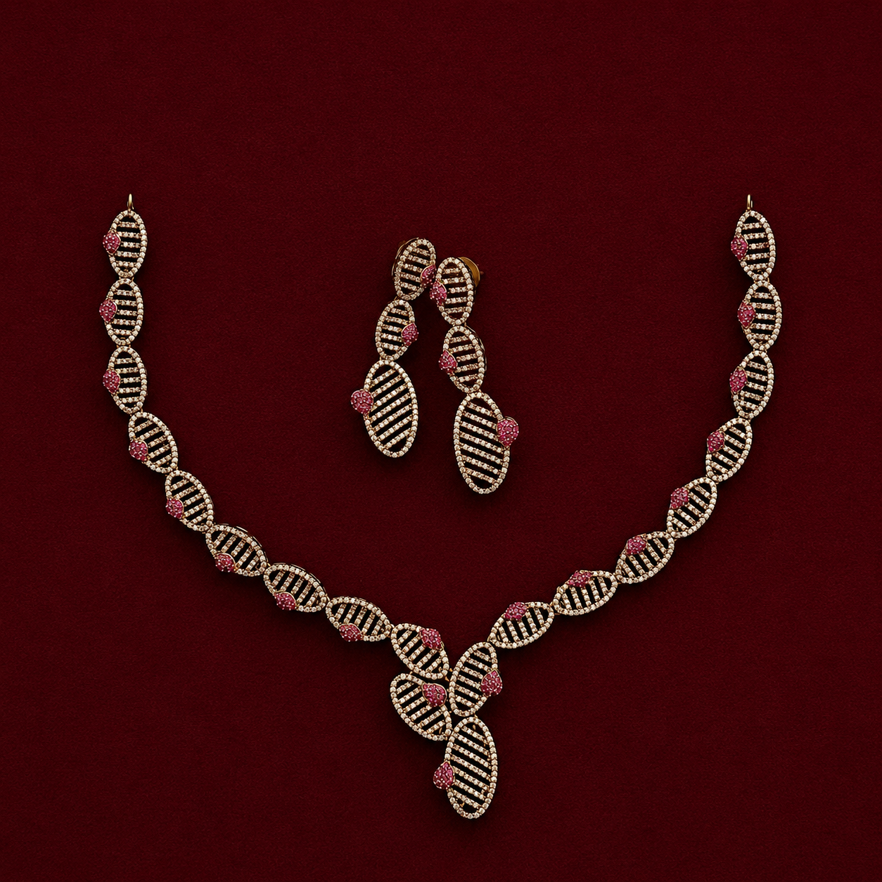 Elegant CZ Leaf Necklace Set