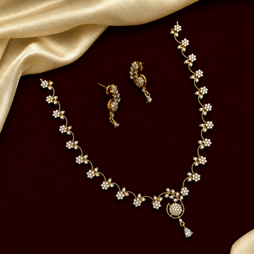 Floral CZ Pendant Necklace Set