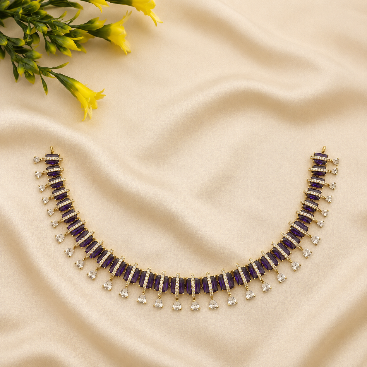 Purple CZ Fringe Necklace Set