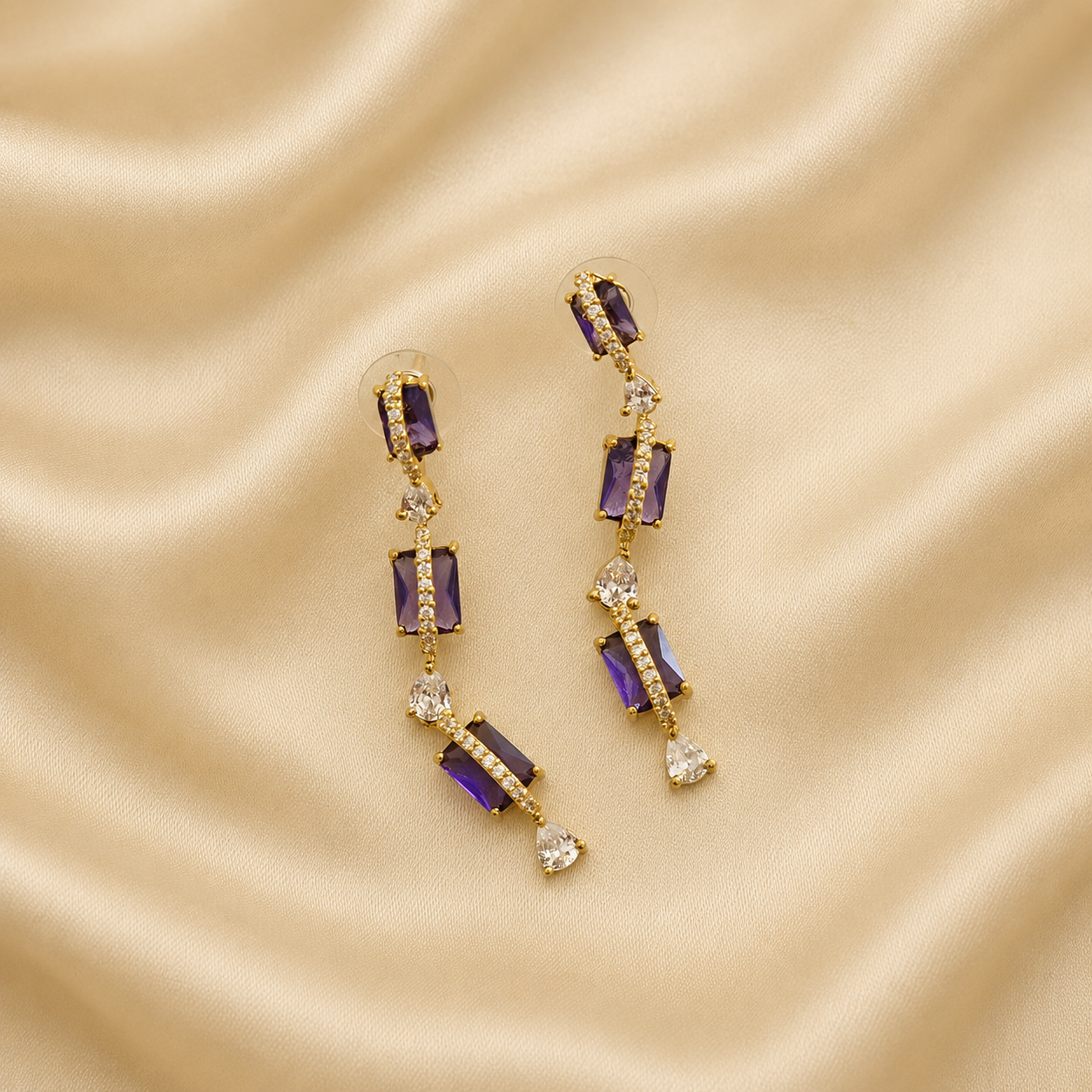 Purple CZ Fringe Necklace Set