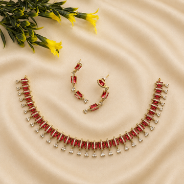 Ruby CZ Fringe Necklace Set