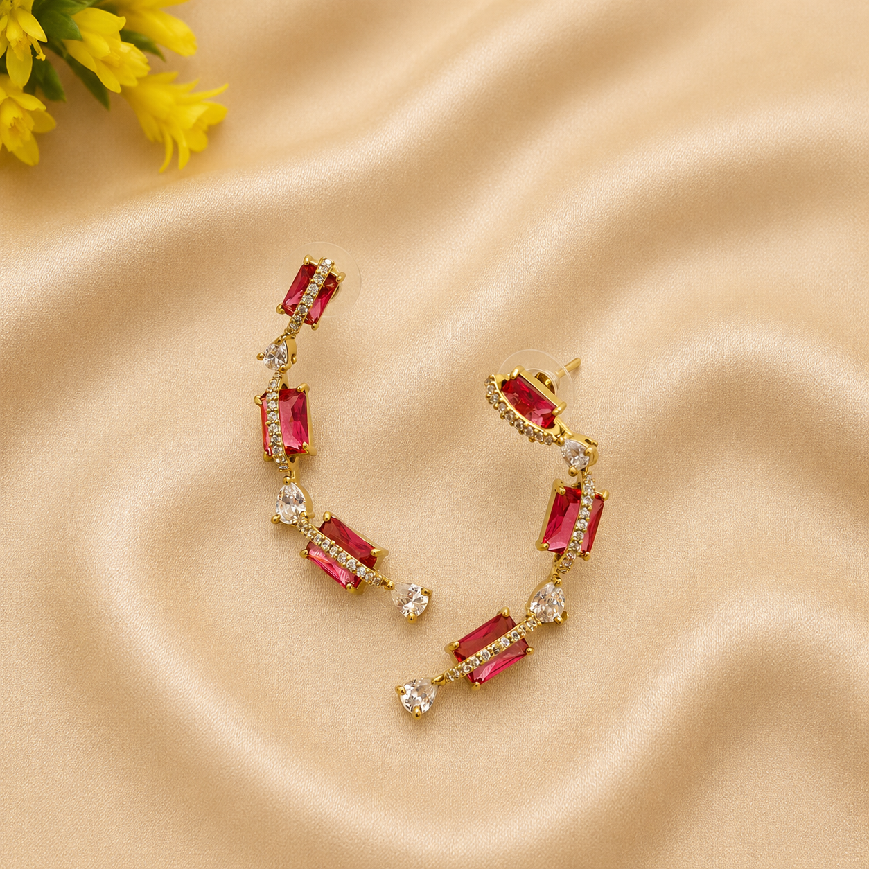 Ruby CZ Fringe Necklace Set