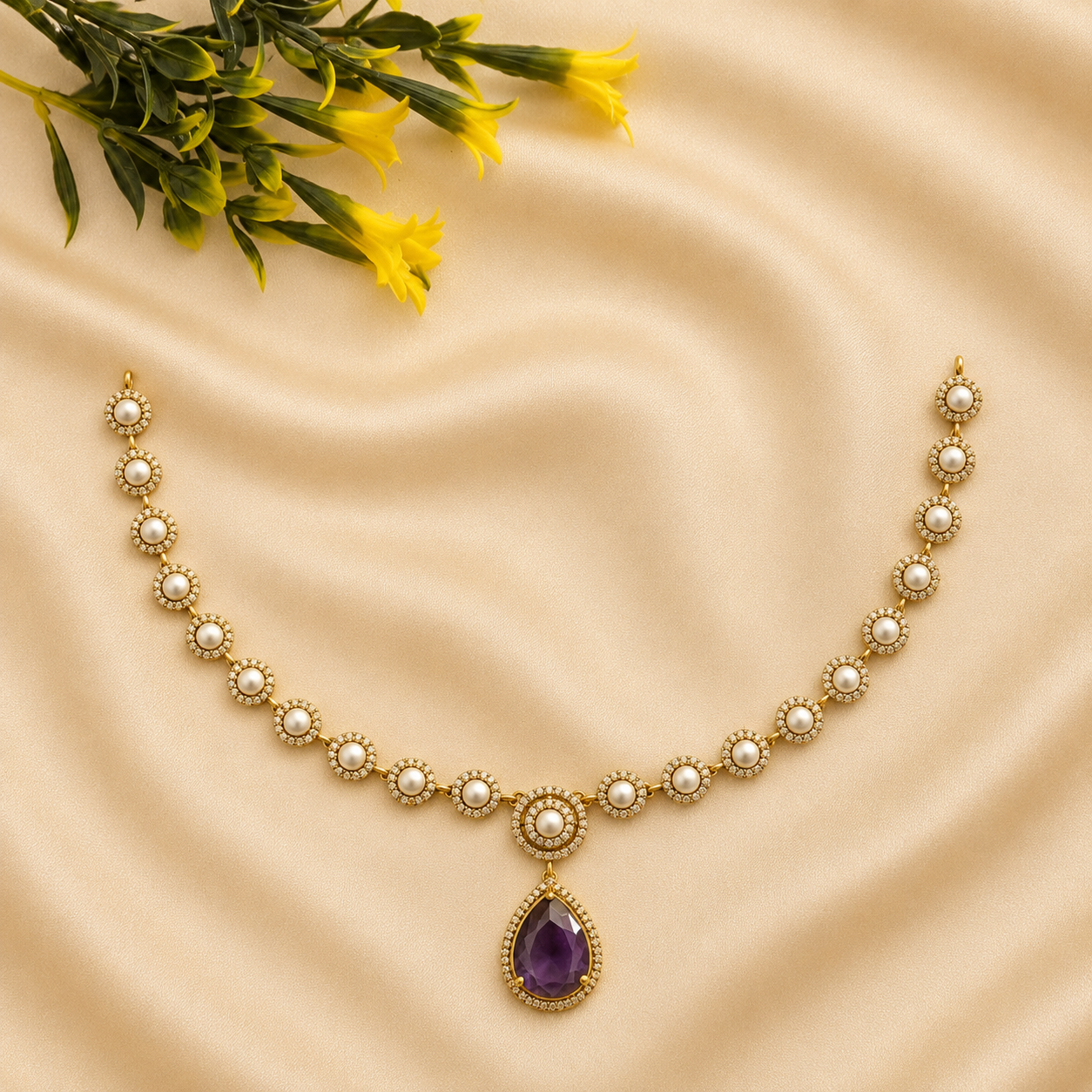 Pearl Purple CZ Necklace Set