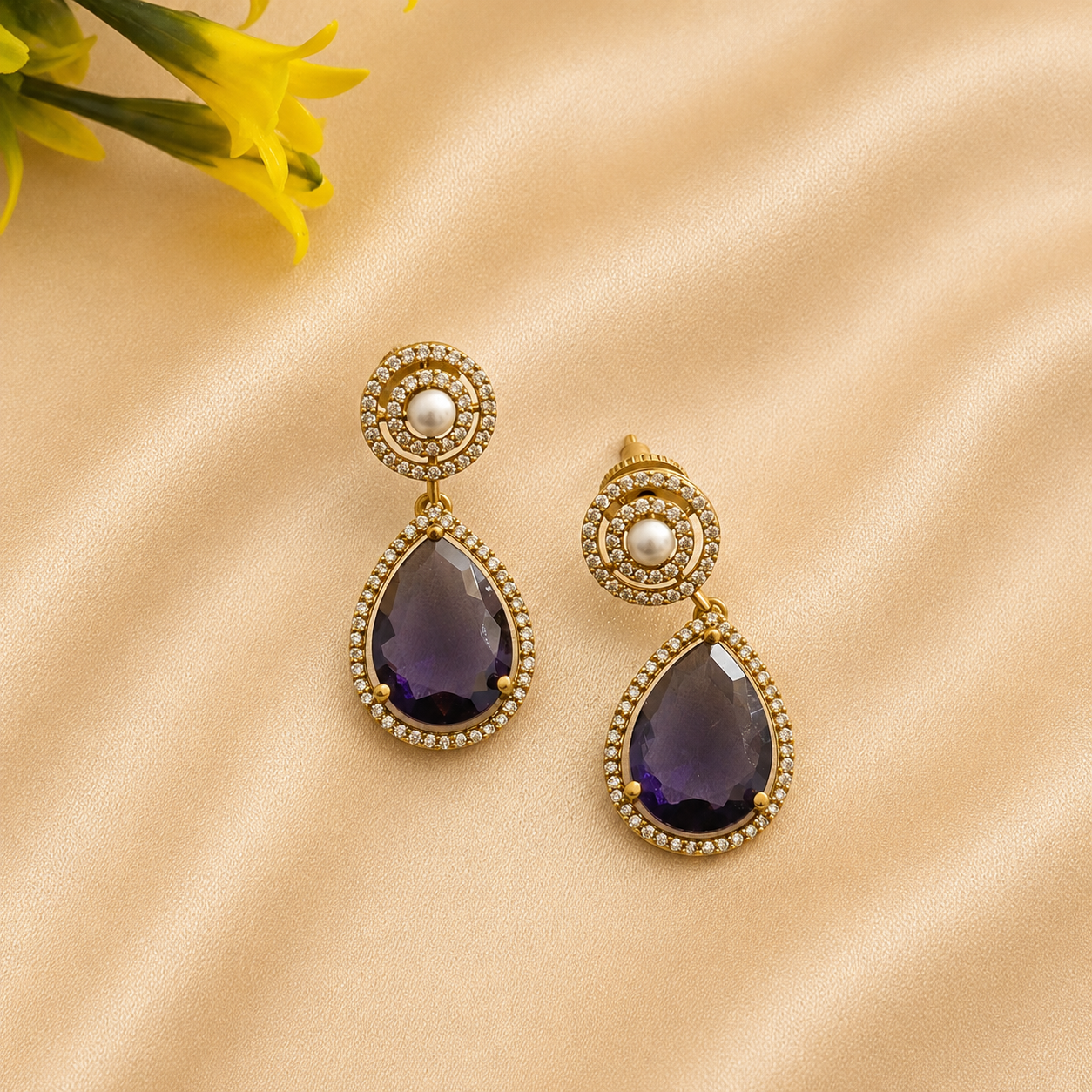 Pearl Purple CZ Necklace Set