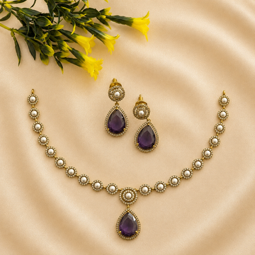 Pearl Purple CZ Necklace Set