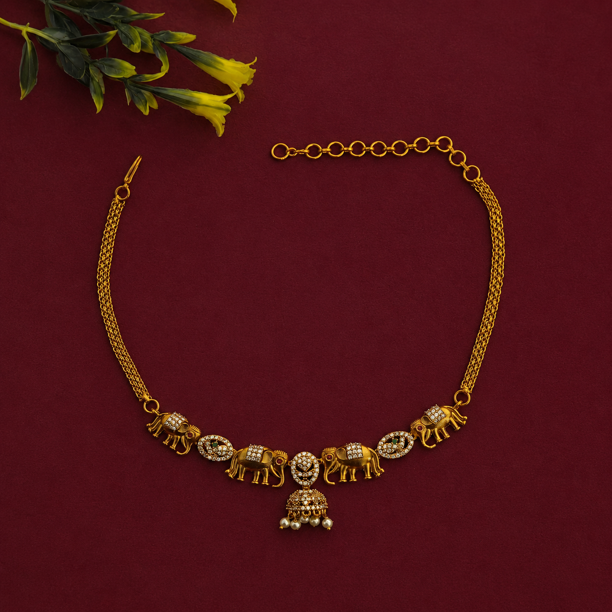 Elephant Motif Temple Necklace Set