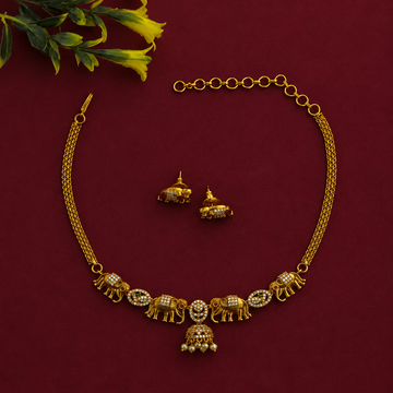 Elephant Motif Temple Necklace Set