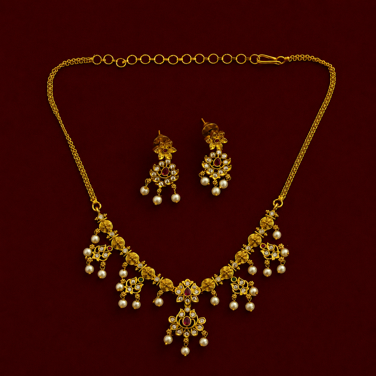 Floral Kundan Pearl Necklace Set