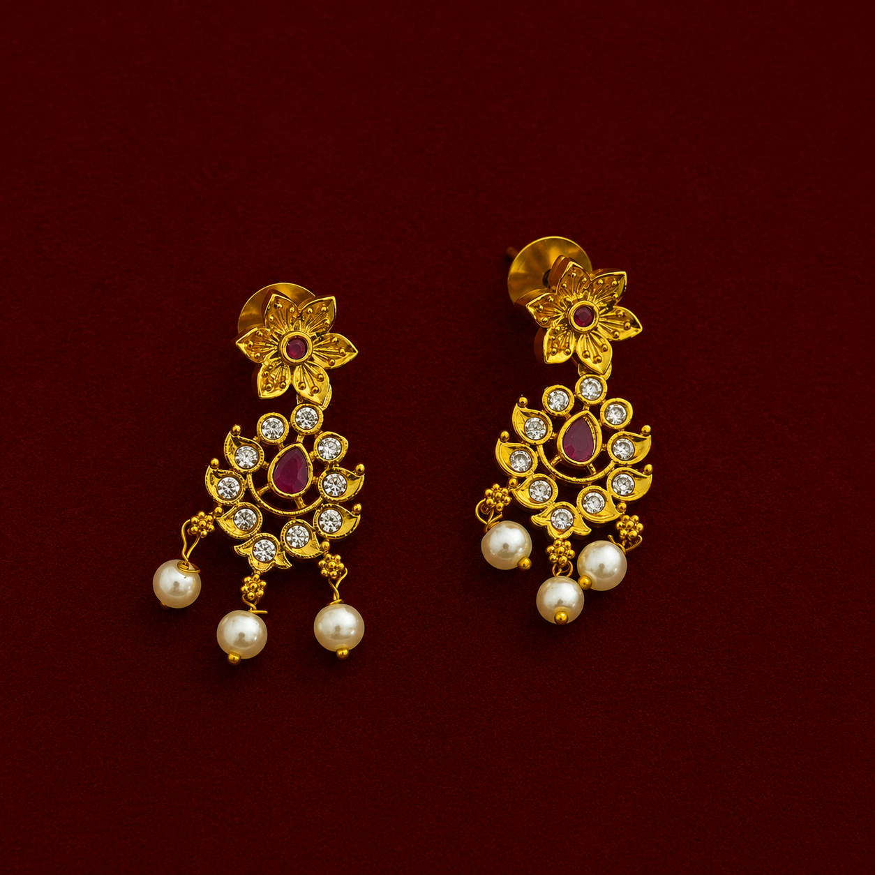 Floral Kundan Pearl Necklace Set
