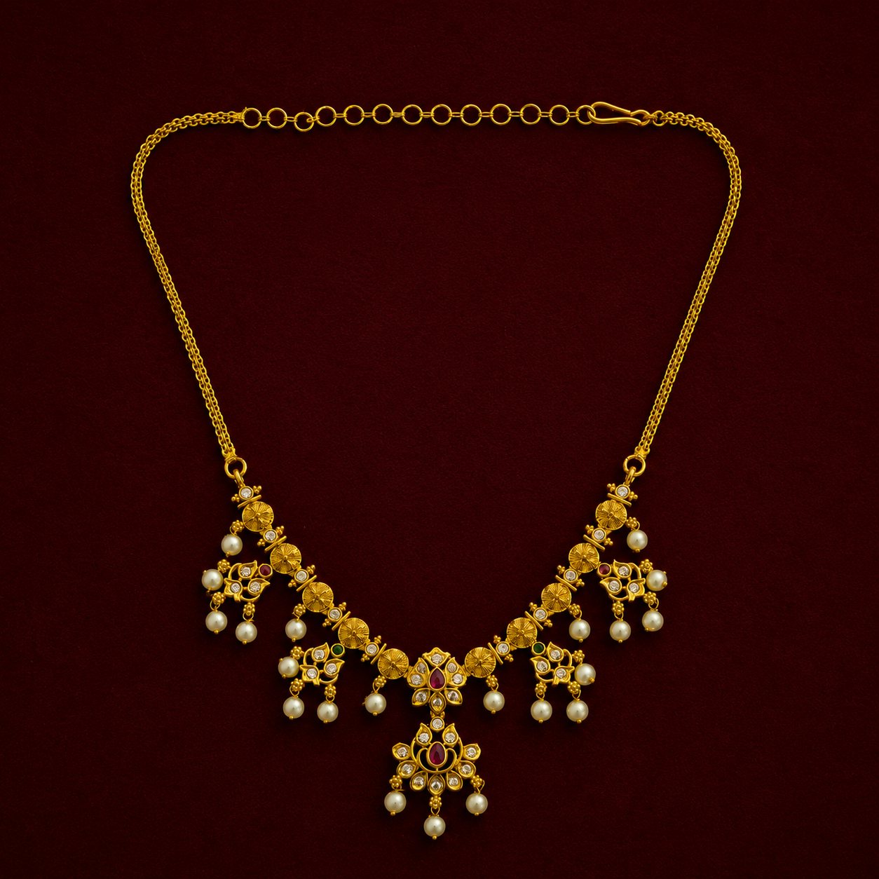Floral Kundan Pearl Necklace Set