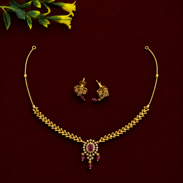 Ruby Leaf Pendant Necklace Set