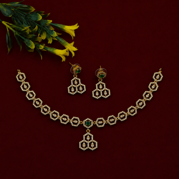 Hexagon CZ Green Stone Necklace Set