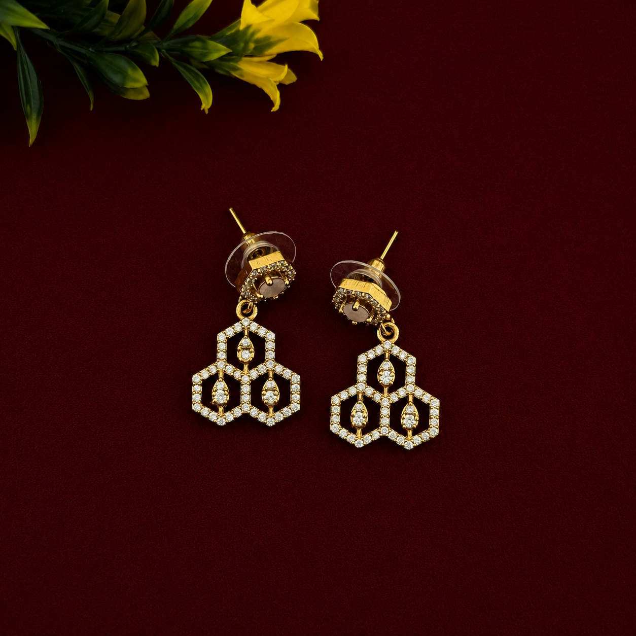 Hexagon CZ Champagne Stone Necklace Set