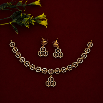 Hexagon CZ Champagne Stone Necklace Set
