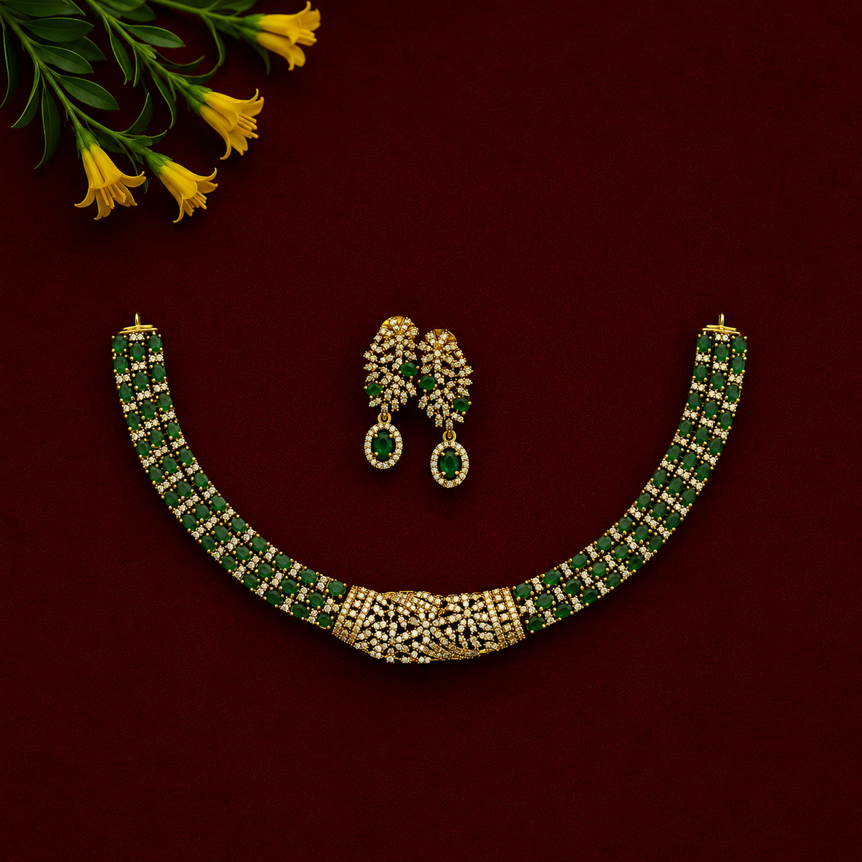 Emerald Green CZ Bridal Choker Set