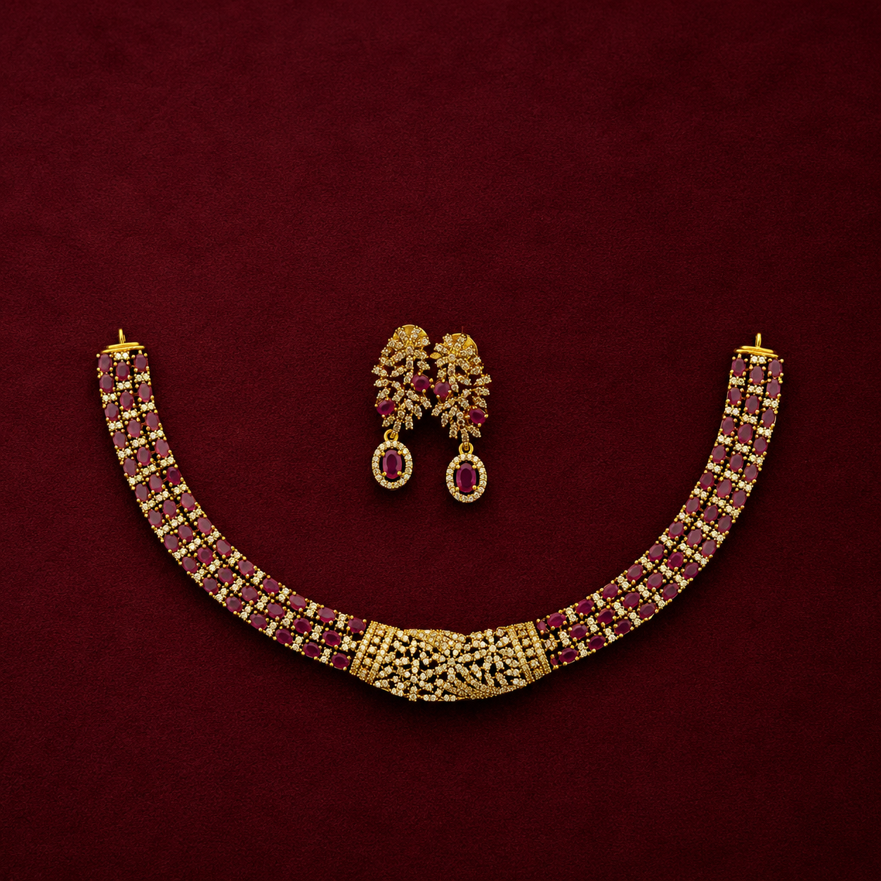 Ruby CZ Bridal Choker Set
